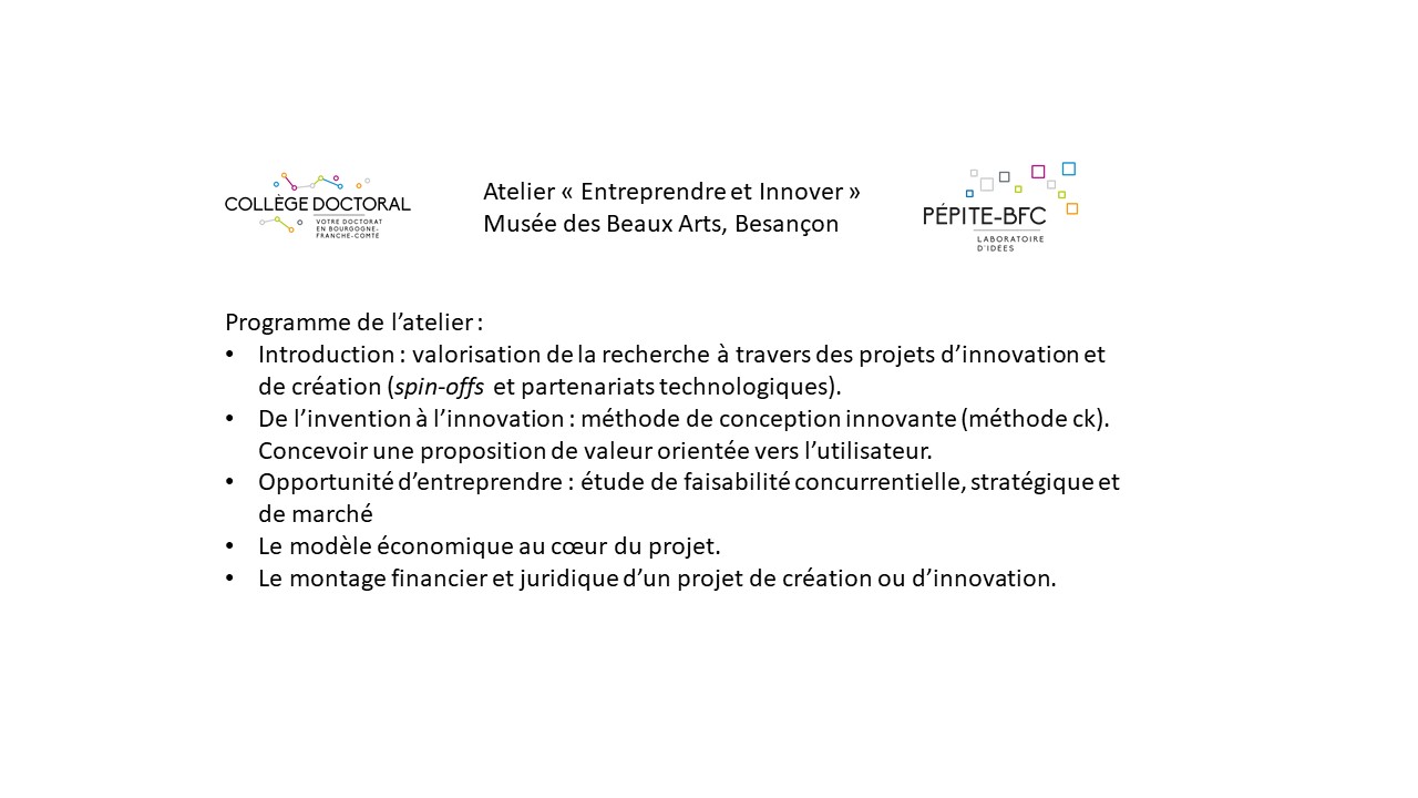 Workshop "Entreprendre et innover" - Musée des Beaux Arts et d'Archéologie de Besançon