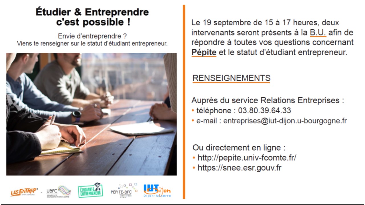 Tout savoir sur le statut d'étudiant entrepreneur ? Rdv 19/09 - IUT Auxerre