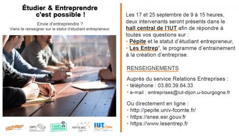 Tout savoir sur le statut d'étudiant entrepreneur ? Rdv 17/09 - IUT Dijon